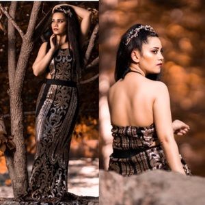 Gold and black sequin maxi dress